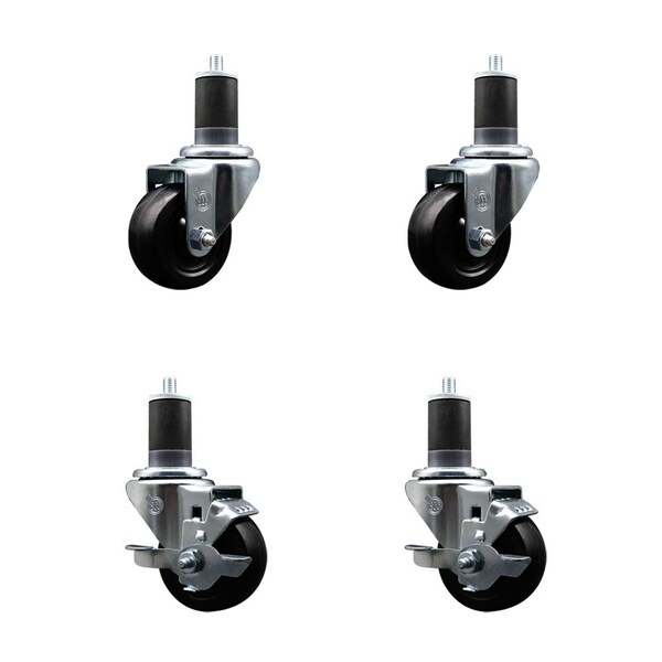 Service Caster 3'' SS Soft Rubber Wheel Swivel 1-5/8'' Expanding Stem Caster Set 2 Brakes, 4PK SCC-SSEX20S314-SRS-2-TLB-2-158 - main